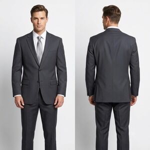 Enzo Tovare‎ Mens Jacket Blazer 40R Black Pinstripe 2 Button Vented Sport Coat